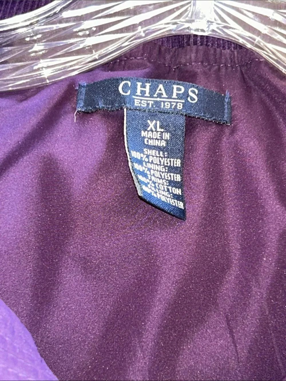 Chaps Quilted Purple Puffer Vest with Corduroy Collar - Picture 3 of 7